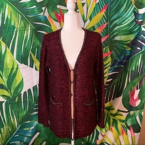 Sequined long line cardigan with chain detail